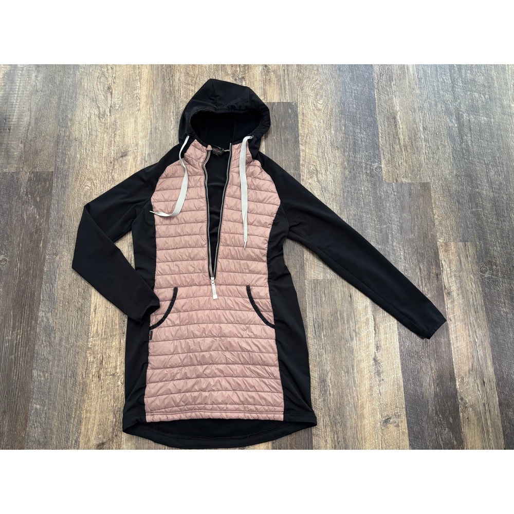 Ohsho Hybrid Quilted Tunic Hoodie Black Dusty Rose Longline Active Jacket Medium